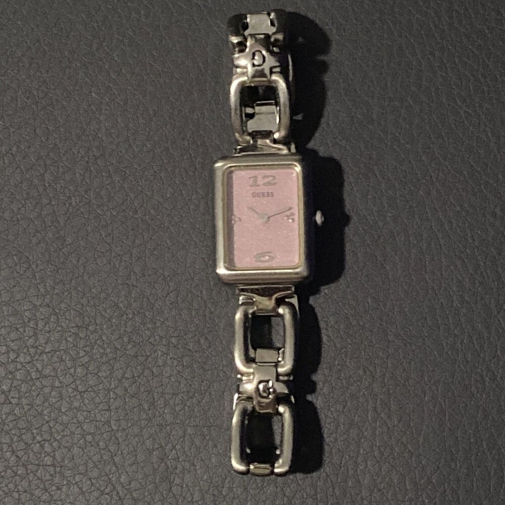 GUESS Women's Pink Dial Wristwatch Stainless Steel Silver Toned Watch